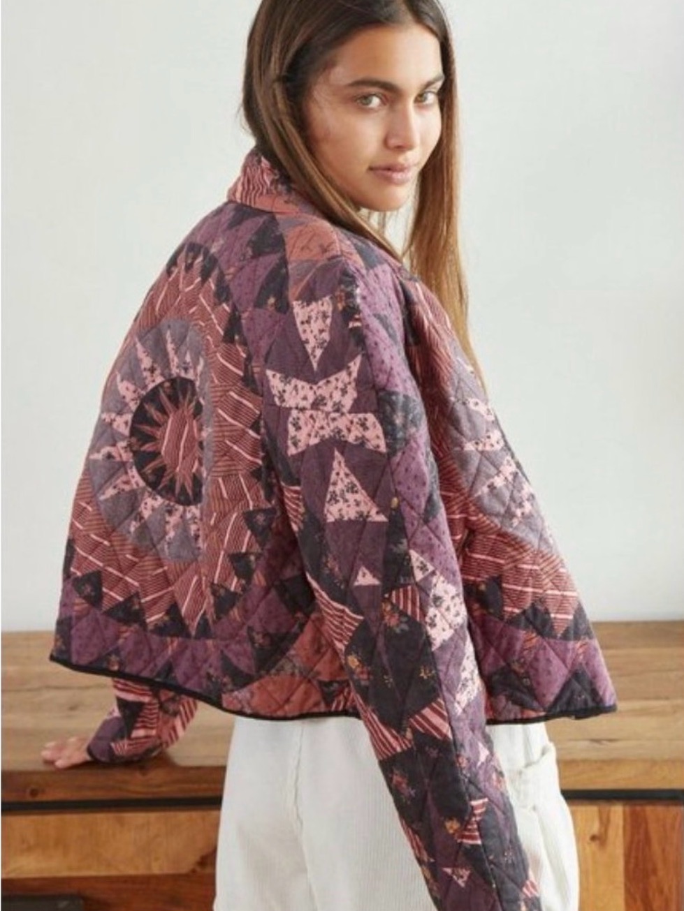 Free People Quilted Patchwork Cropped Jacket In Rose Multi, Xs